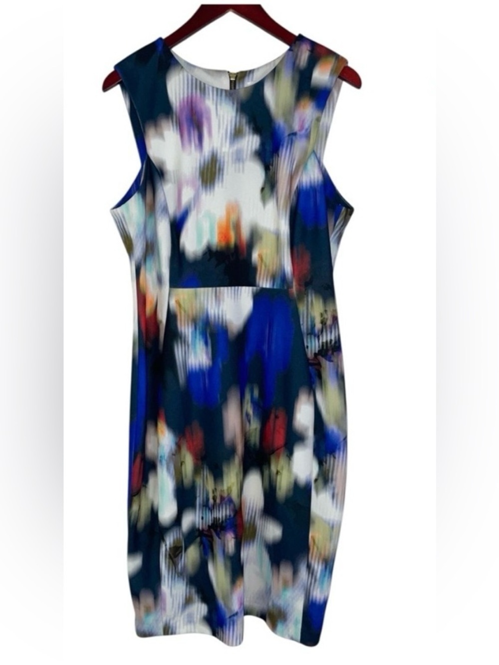 Calvin Klein sheath midi dress colorful abstract floral career business 12